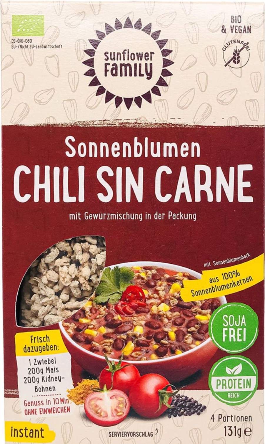 SunflowerFamily Sostituti Della Carne | Chili Sin Carne Di Semi Di Girasole Bio, 131 G