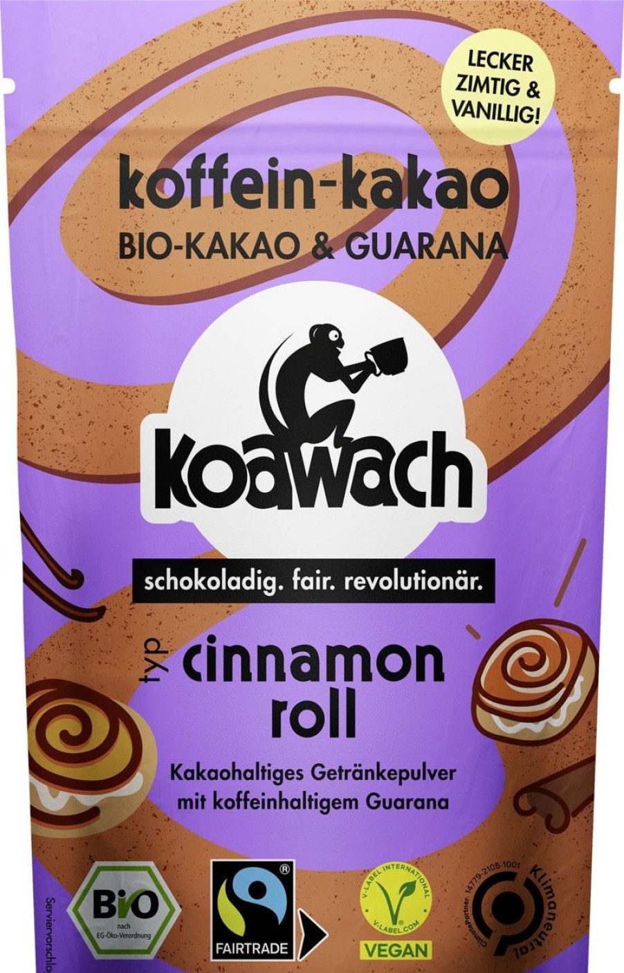 Koawach Cacao E Cioccolata | Bevanda In Polvere Bio Con Caffeina E Cacao - Girella Alla Cannella, 100 G