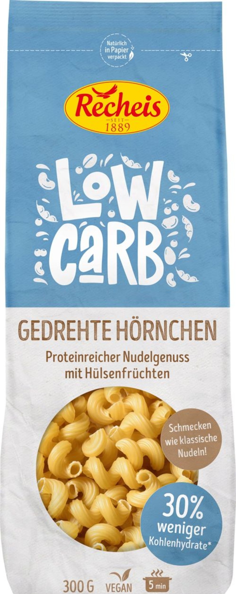 Recheis Pasta | Pasta Low Carb - Cellentani, 300 G - Busta