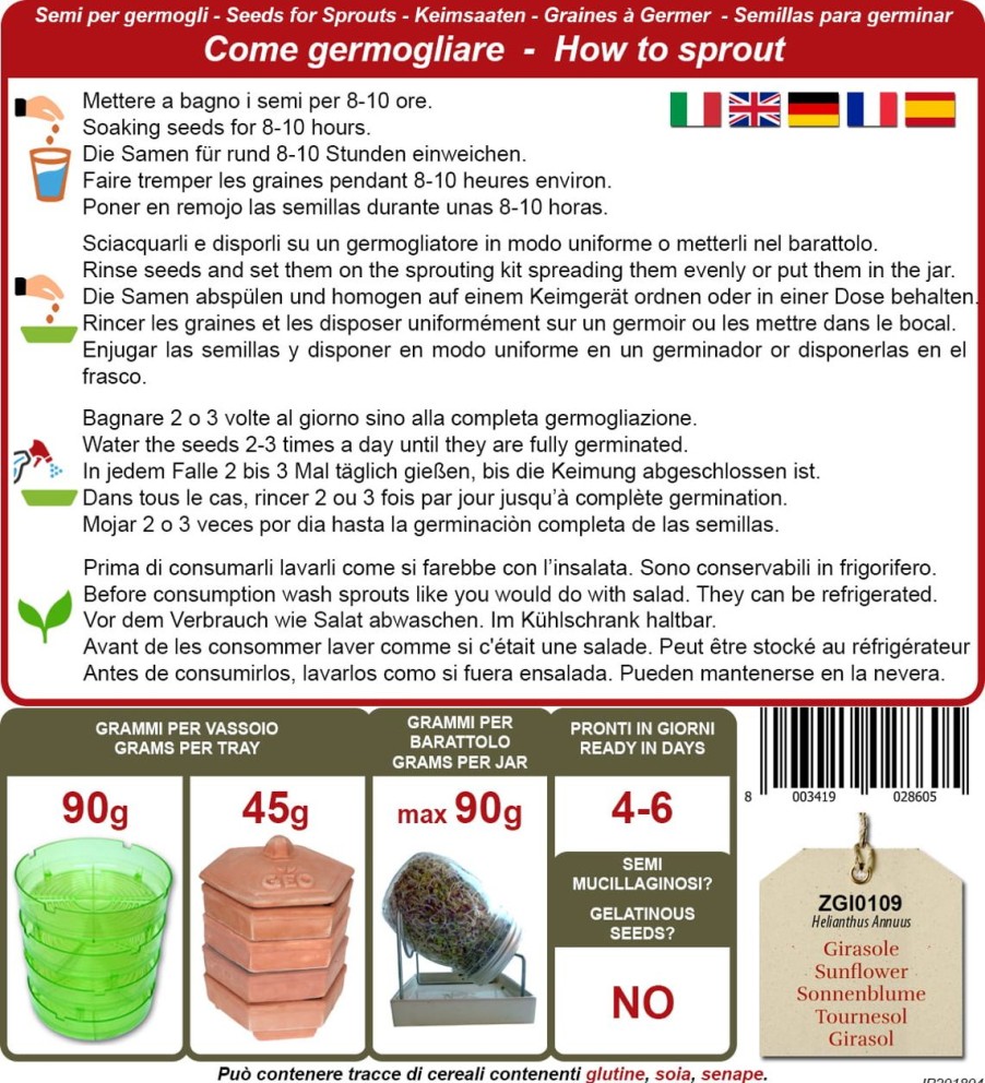 Bavicchi Germogli | Semi Per Germogli Di Girasole Bio, 80 G