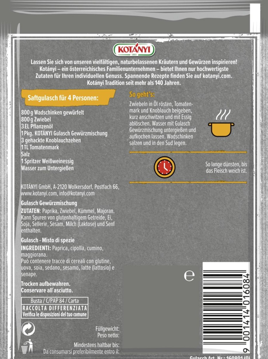 KOTÁNYI Mix Di Spezie | Miscela Di Spezie Per Gulasch, 31 G