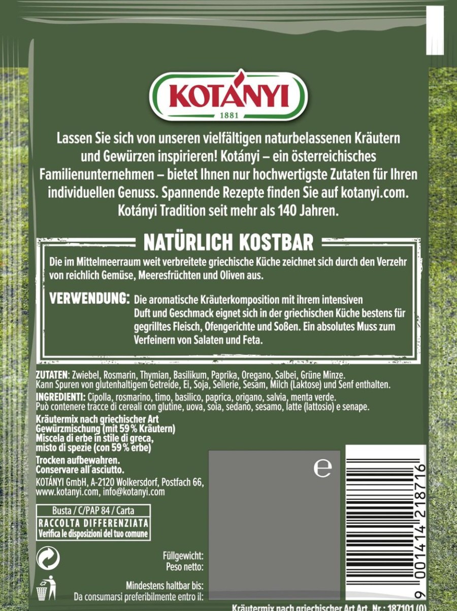 KOTÁNYI Mix Di Spezie | Erbe Greche, 15 G
