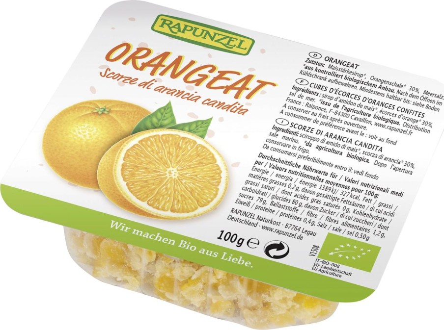 Rapunzel Frutta In Polvere | Scorze Di Arancia Candita Bio - Tagliate A Dadini, 100 G