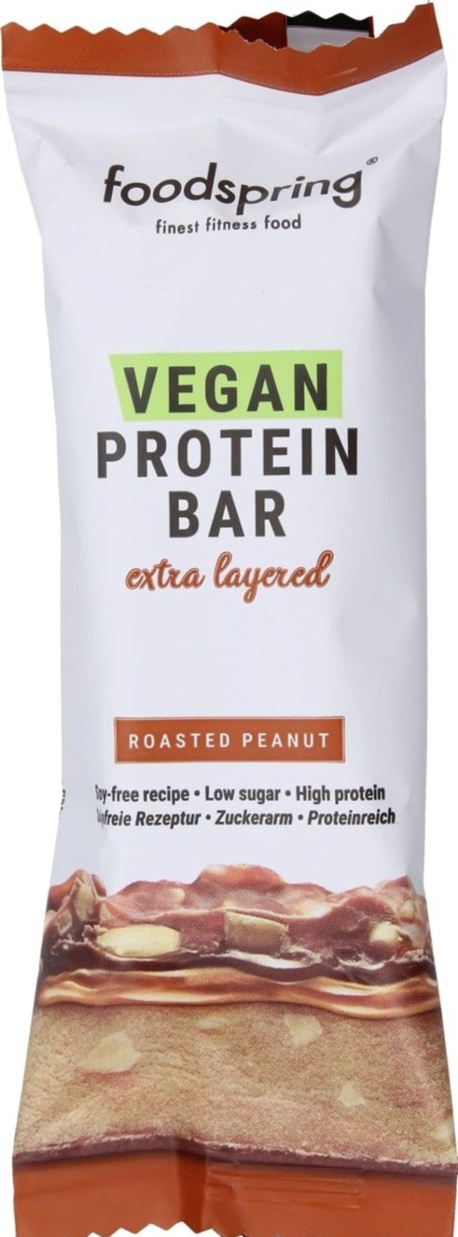 foodspring Barrette | Vegan Protein Bar Extra Layered, Roasted Peanut, 45 G