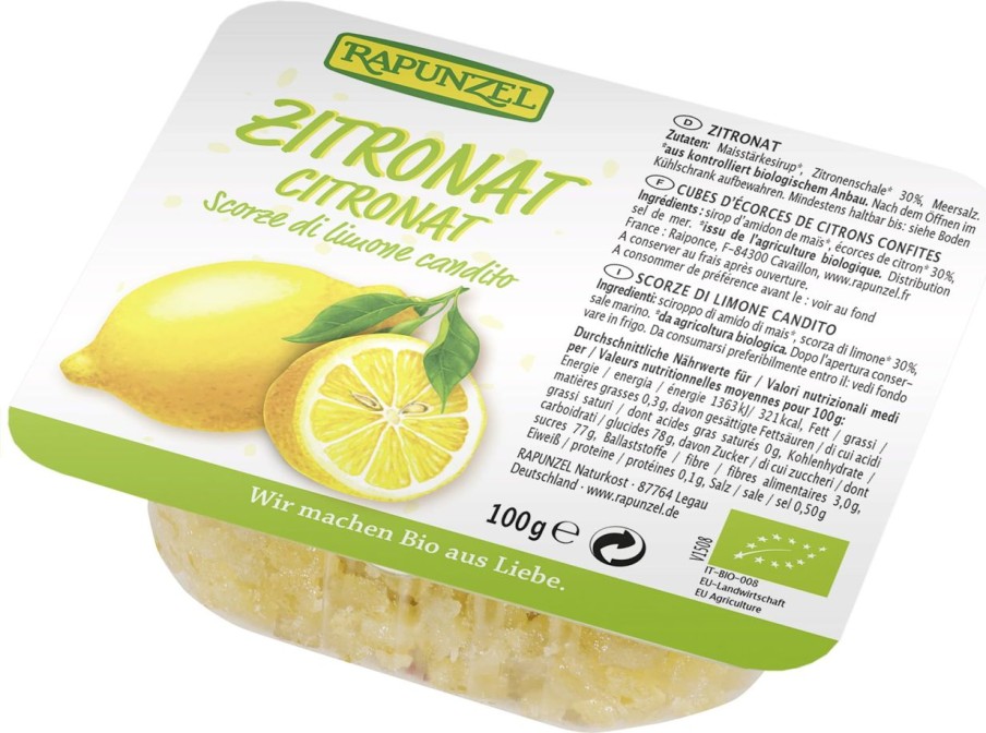 Rapunzel Frutta In Polvere | Scorze Di Limone Candito Bio - Tagliate A Dadini, 100 G