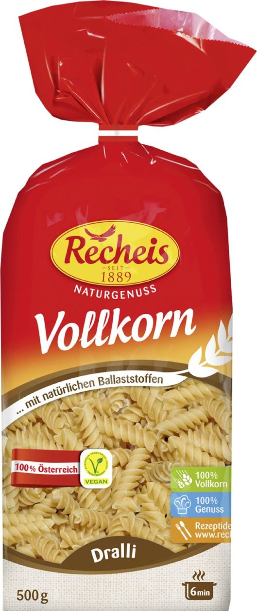Recheis Pasta | Pasta Integrale - Fusilli, 500 G