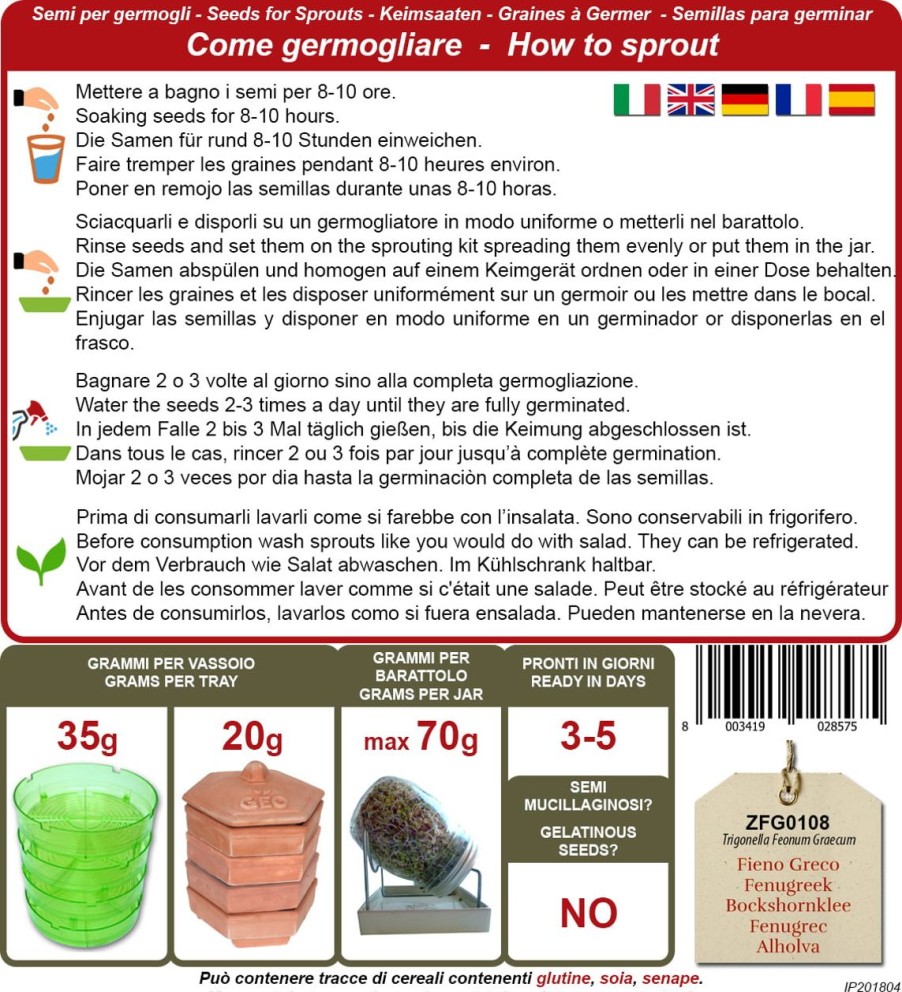 Bavicchi Germogli | Semi Per Germogli Di Fieno Greco Bio, 300 G