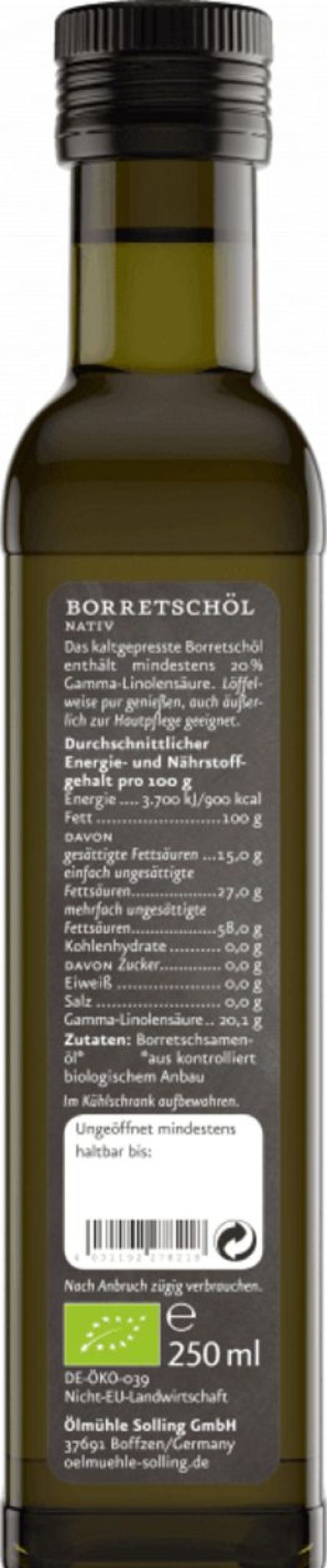 Ölmühle Solling Oli Vegetali | Olio Di Borragine, 250 Ml