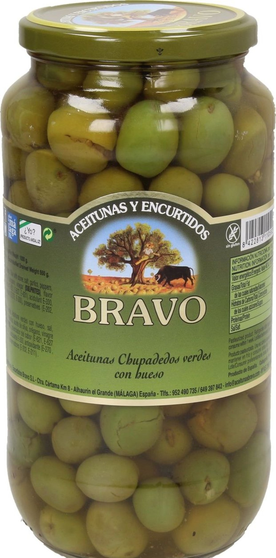 Bravo Sottaceti E Conserve | Olive Chupadedos Con Nocciolo, 550 G