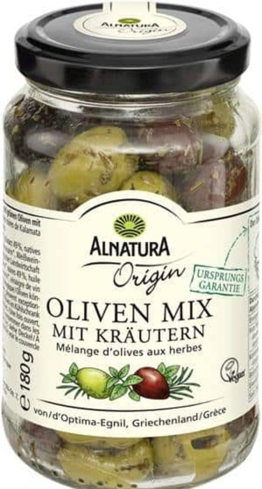 Alnatura Sottaceti E Conserve | Origin - Mix Di Olive Bio Con Erbe Aromatiche, 180 G