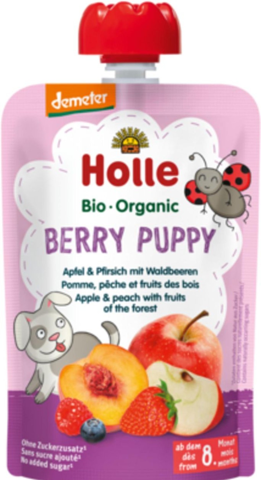 Holle Alimenti Per Bambini E Neonati | Berry Puppy - Pouchy Mela, Pesca E Frutti Di Bosco, 100 G
