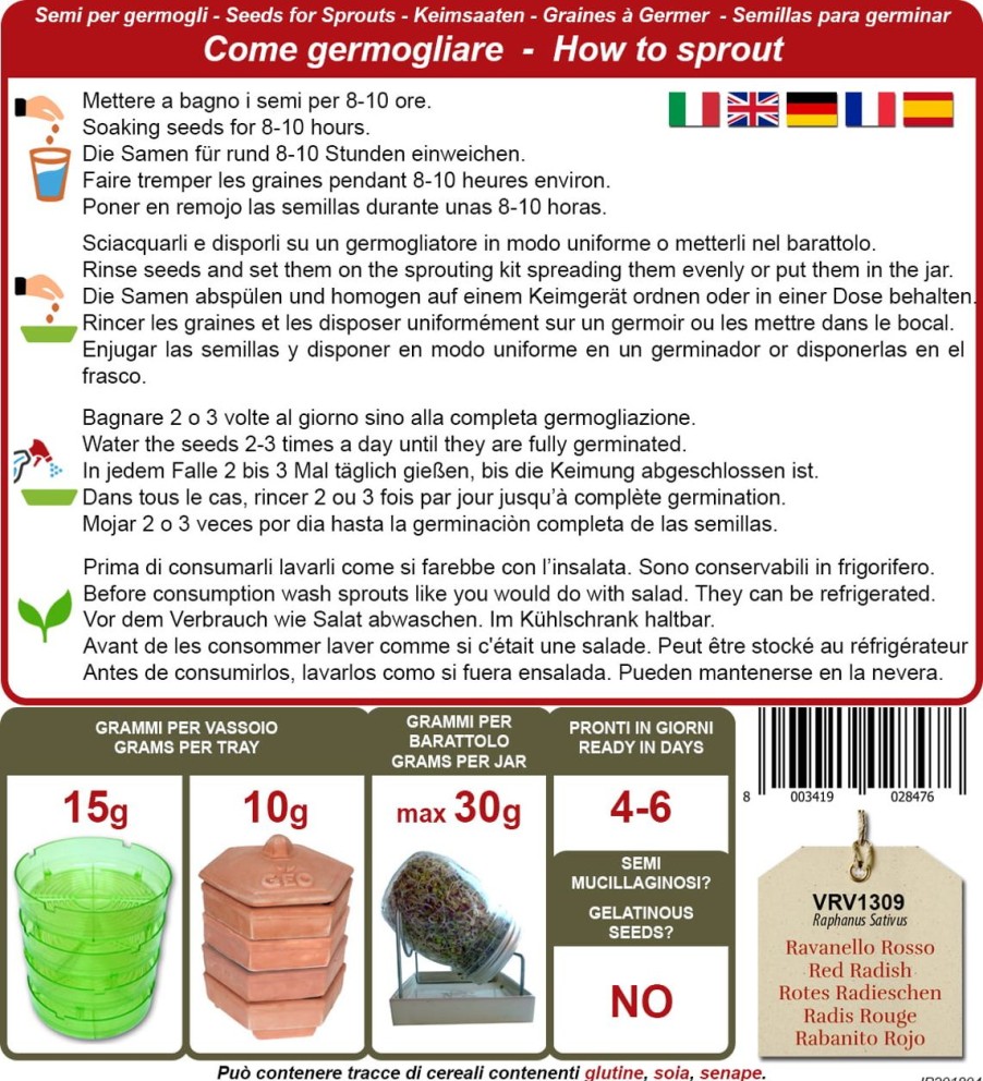 Bavicchi Germogli | Semi Per Germogli Di Ravanello Rosso Bio, 15 G