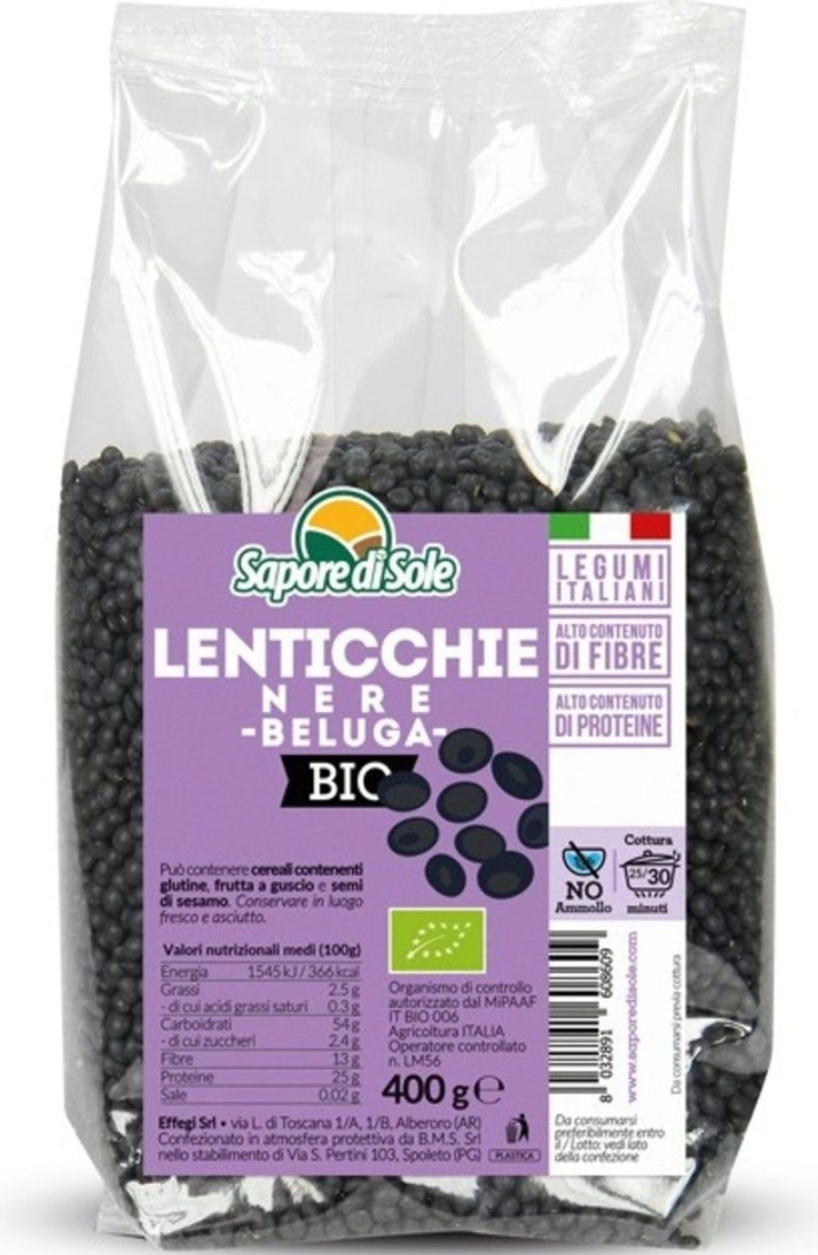 Sapore di Sole Legumi | Lenticchie Nere Beluga Bio, 400 G