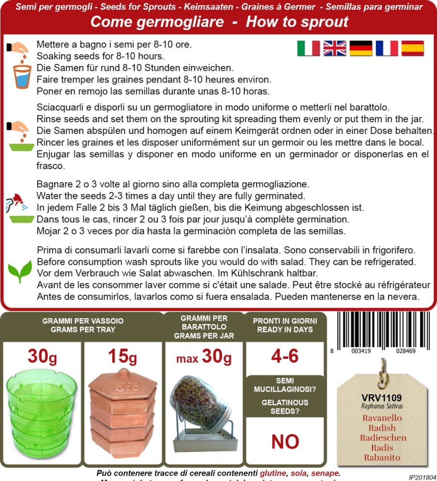 Bavicchi Germogli | Semi Per Germogli Di Ravanello Bio, 30 G