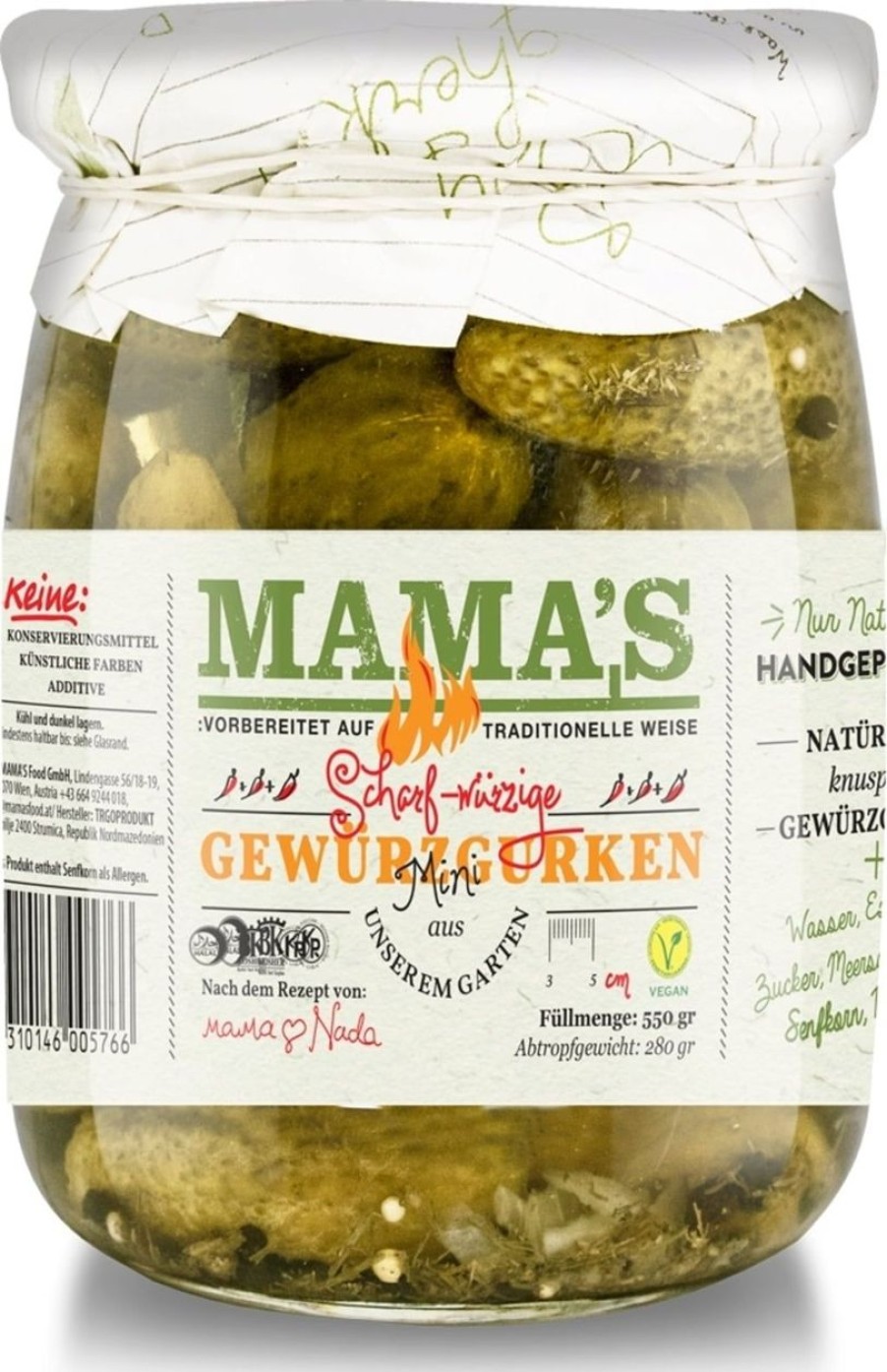 MAMA's Sottaceti E Conserve | Cetriolini Piccanti, 550 G