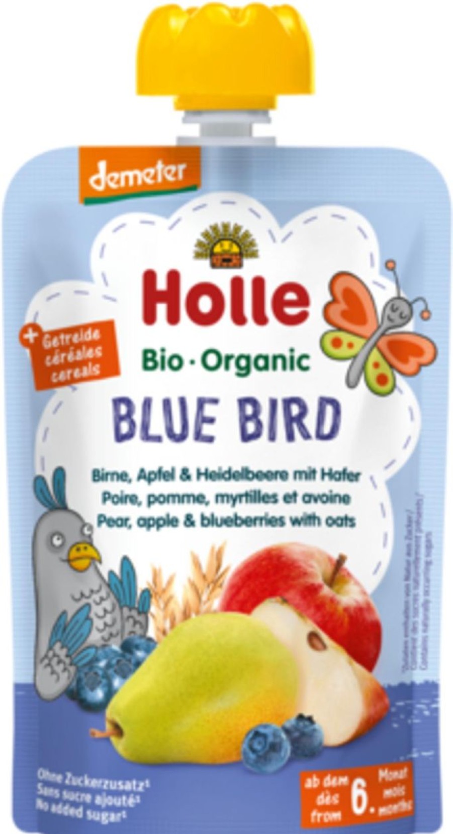 Holle Alimenti Per Bambini E Neonati | Blue Bird - Pouchy Pera, Mela E Mirtilli Con Avena, 100 G