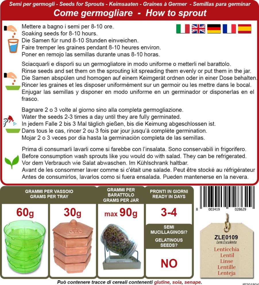Bavicchi Germogli | Semi Per Germogli Di Lenticchia Bio, 600 G