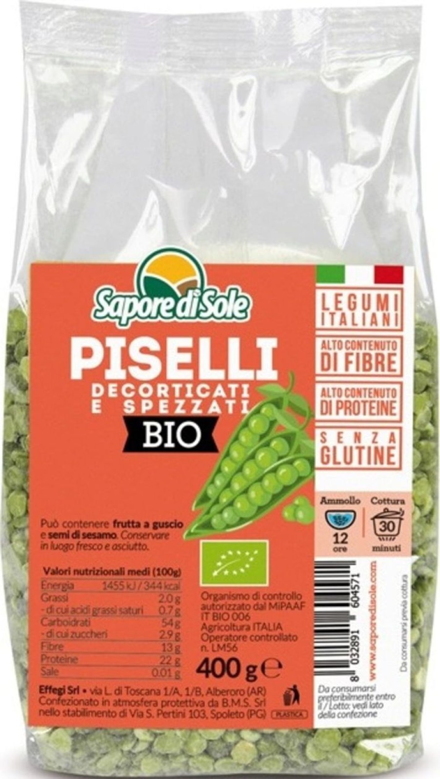 Sapore di Sole Legumi | Piselli Decorticati E Spezzati Bio, 400 G