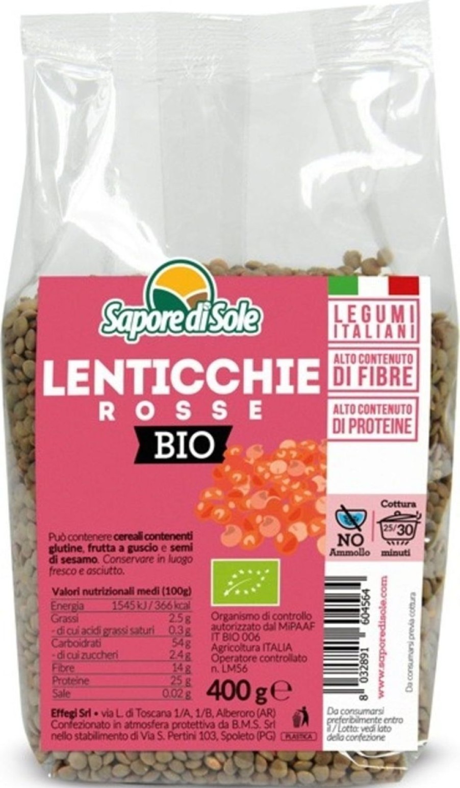 Sapore di Sole Legumi | Lenticchie Rosse Bio, 400 G