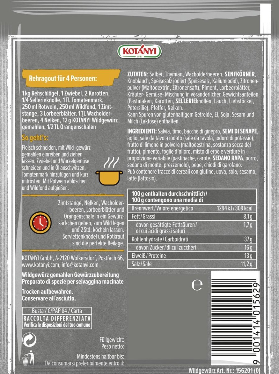 KOTÁNYI Mix Di Spezie | Spezie Per Selvaggina Macinate, 24 G