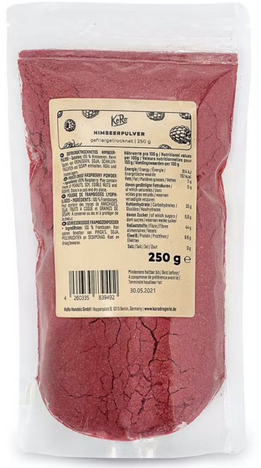 KoRo Frutta In Polvere | Lamponi Liofilizzati In Polvere, 250 G