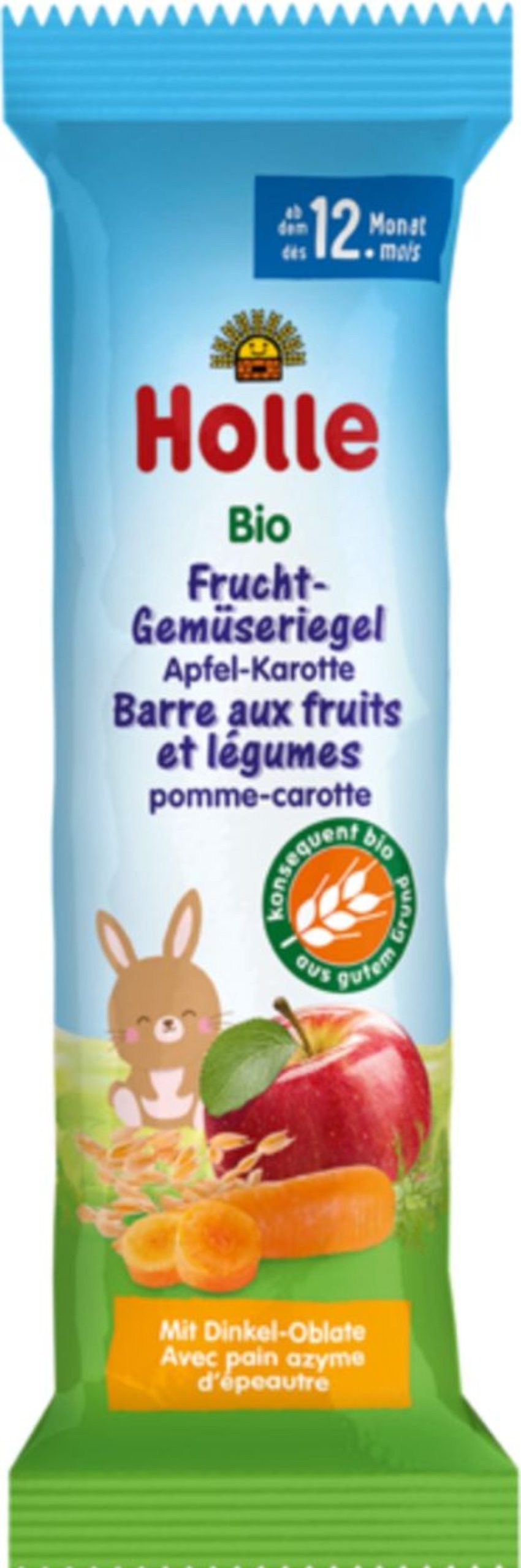 Holle Alimenti Per Bambini E Neonati | Barretta Alla Frutta E Verdura Bio - Mela E Carota, 25 G