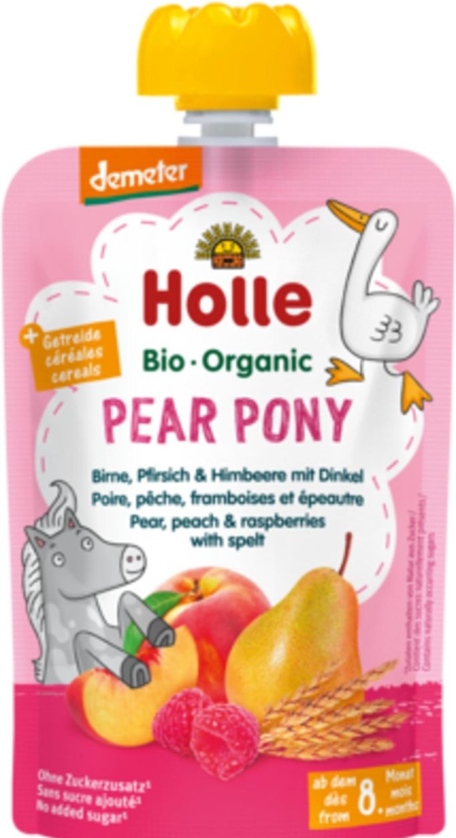 Holle Alimenti Per Bambini E Neonati | Pear Pony - Pouchy Pera, Pesca E Lampone Con Farro, 100 G