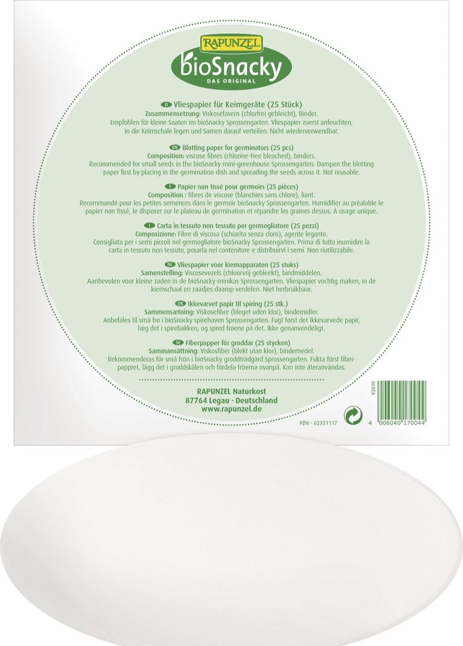 Rapunzel Germogli | Biosnacky - Carta In Tessuto Non Tessuto Per Germogliatore, 25 Pezzi