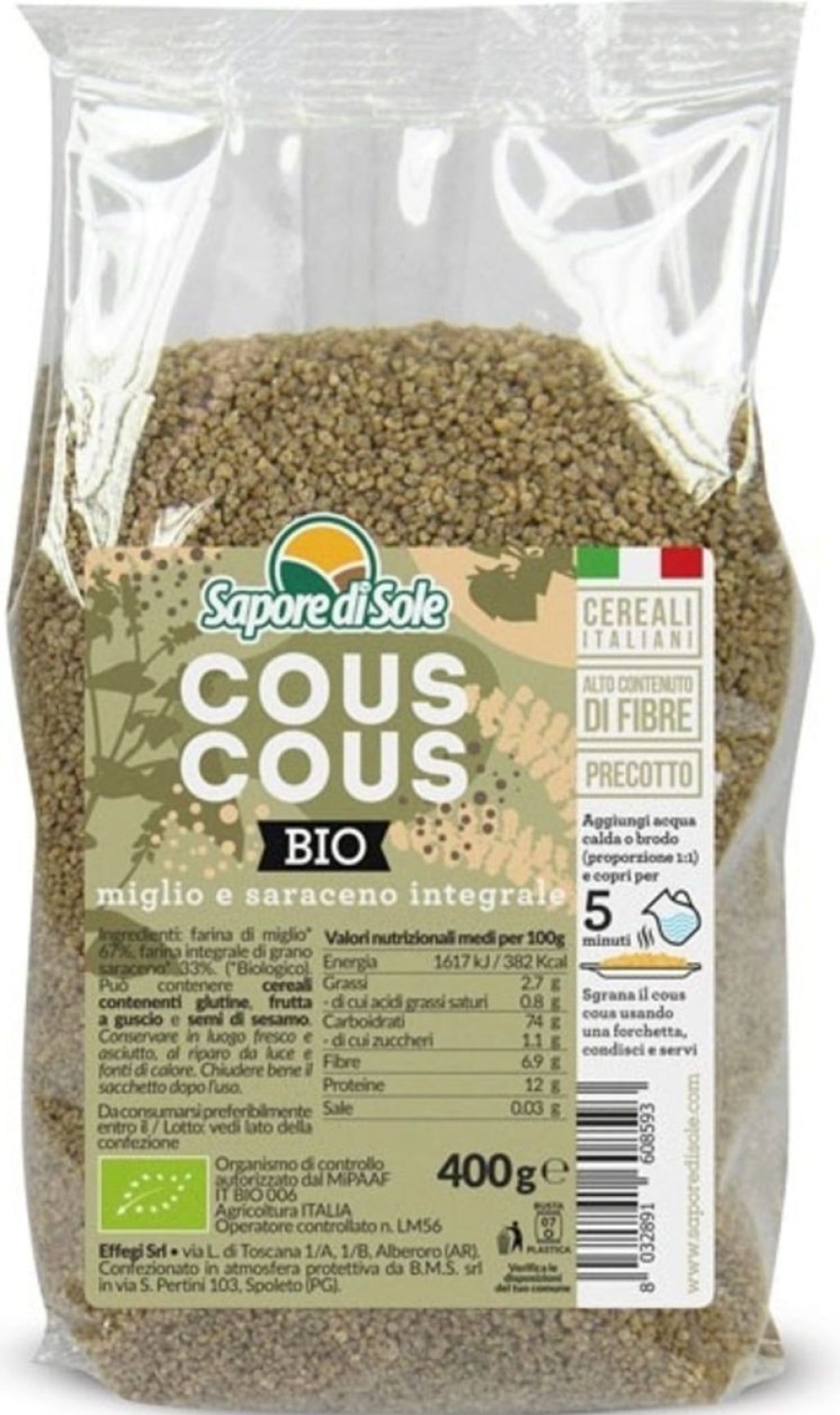 Sapore di Sole Bulgur Quinoa E Altro | Cous Cous Bio Di Miglio E Saraceno Integrale, 400 G