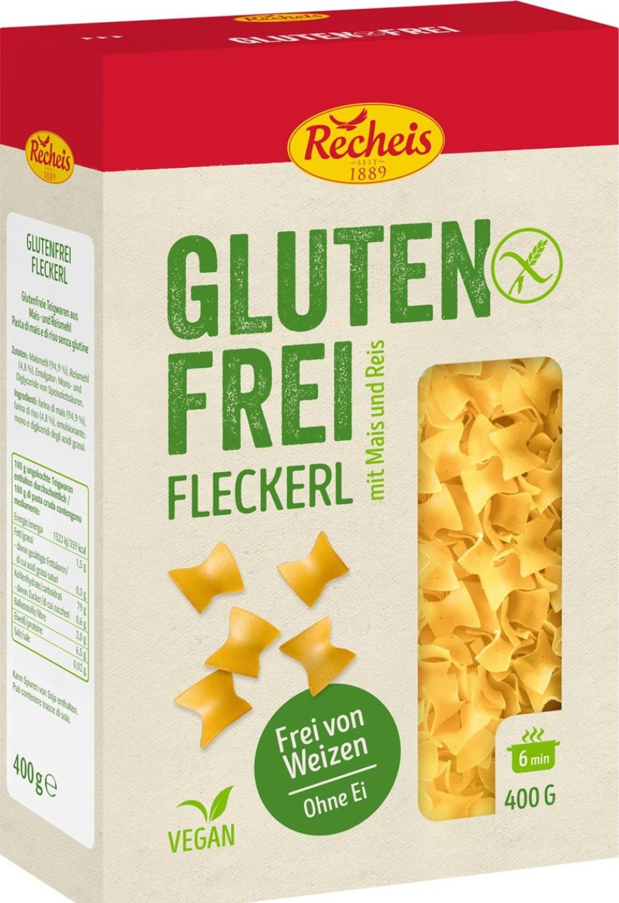 Recheis Pasta | Pasta Senza Glutine - Quadratini, 400 G
