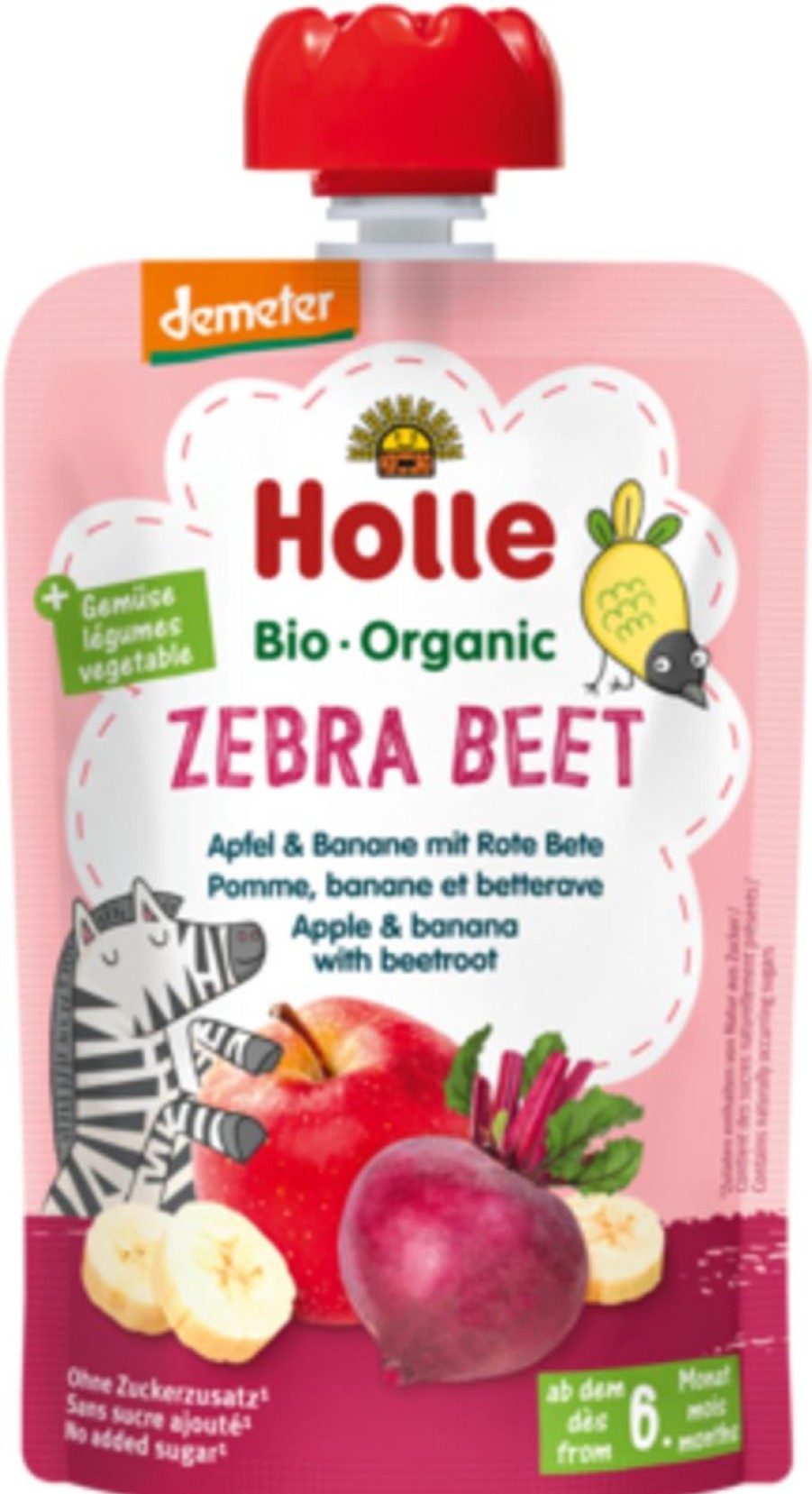 Holle Alimenti Per Bambini E Neonati | Zebra Beet - Pouchy Mela, Banana, E Barbabietola, 100 G